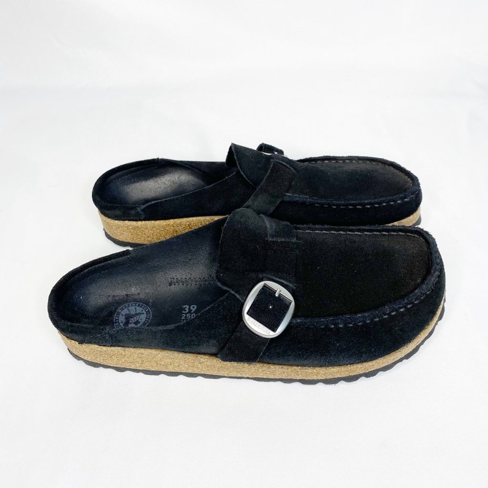 Birkenstock Buckley Black Suede Moc Toe Buckle Slip On Clog Mules EU 39 US 8